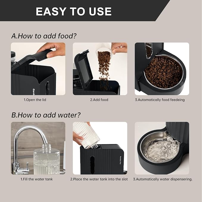 Automatic Gravity Pet Feeder, 1.8 Gallons*2 Dog Feeder and Water Dispenser Set, 2-in-1 Automatic 100% BPA-Free Feeder and Stainless Steel Water Dispenser for Dogs, Cats, Rabbits, Puppies (Black) - Image 6