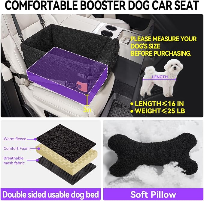 TKYZ Dog Car Seats for Small Medium Dogs,PU Leather Car Seat Boosters,Foldable Puppy Cat Carseats (Black, Small Dog) - Image 3