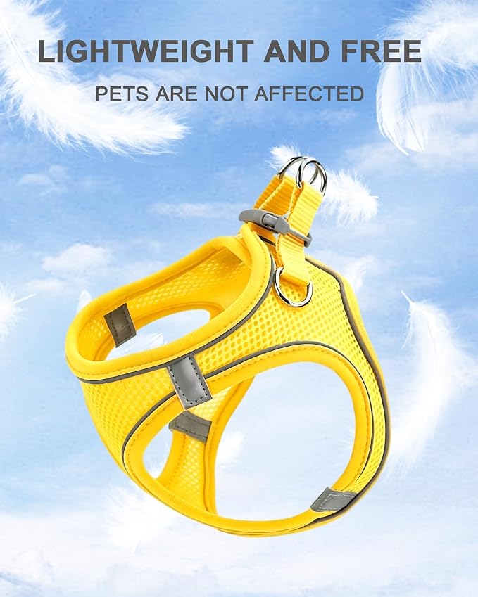 L Yellow Soft Mesh Dog Harness and Leash Set,No Escape Puppy Harnesses for Training Walking， Reflective Adjustable Puppy Vest for Small Medium Dogs, Cats (Yellow, L) - Image 3