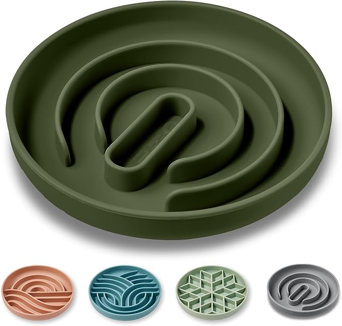 OHMO Slow Feeder Dog Bowl, 7.3" Lick Mat for Dogs, Infinite, Camo Green | Cat Slow Feeder Bowl, Anti Choking, Enrichment Toys, Easy Clean BPA-Free Silicone Feeding Bowl, Boredom and Anxiety Reducer by OHMO
