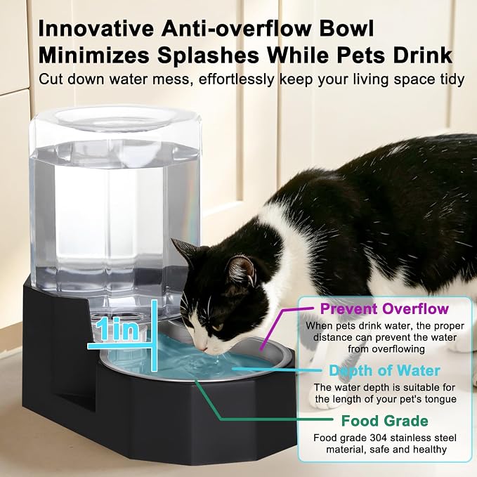Sfozstra 5L Cat Gravity Water Bowl Dispenser: Stainless Steel Bowl | No Power Needed / No Filter Required / Spill Proof Design / Easy Cleaning / Cats & Small Dogs / Home Crate Area & Travel - Image 6