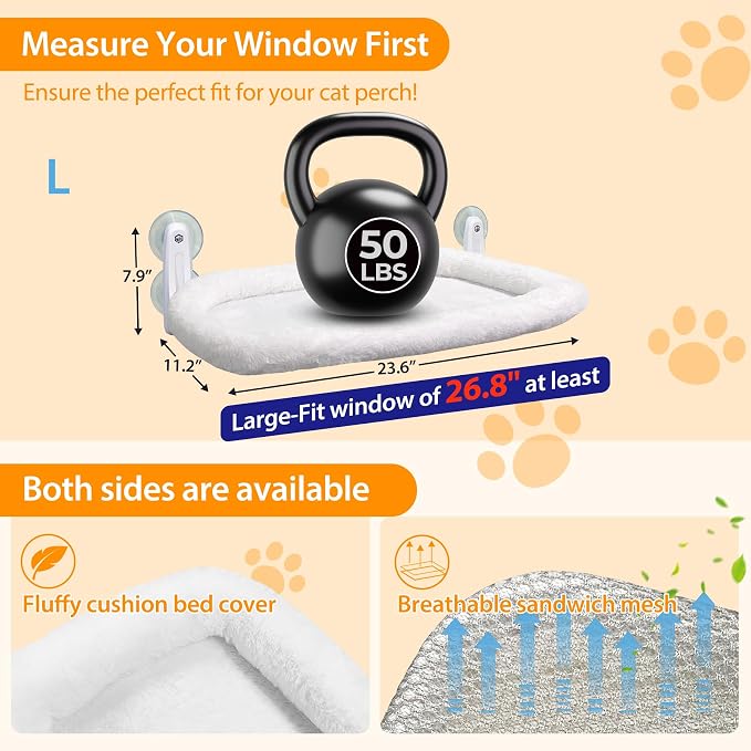 L&W BROS. 2PC Cat Heated Window Perches with Adjustable Thermostat & Timer – Dual Hammocks with Strong Suction Cups, Easy-to-Clean Warm Beds for Multi-Cat Homes, Holds Up to 50lbs Each (L 2PC) - Image 5
