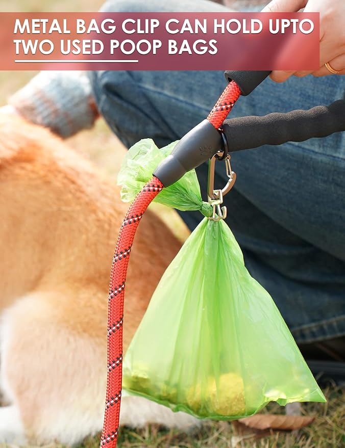 Gobeigo Dog Poop Bag Holder with Used Waste Bag Carrier(Red) | Large Opening for Easy Dispensing, Carabiner & Hook-and-Loop Strap Fits Any Leash, Includes 15 Unscented Waste Bags - Image 6
