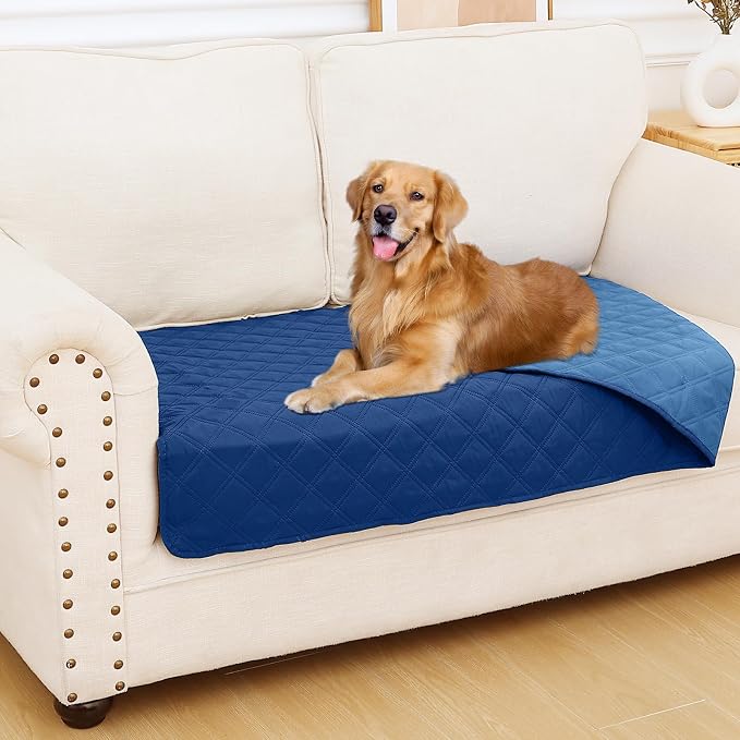 Smiry Waterproof Reversible Pet Couch Covers for Dogs | Pet Friendly, Soft Fabric, Washable Sofa Furniture Protector for Dogs Cat Kids, Checkered (30"x53", Navy/Blue) by Smiry