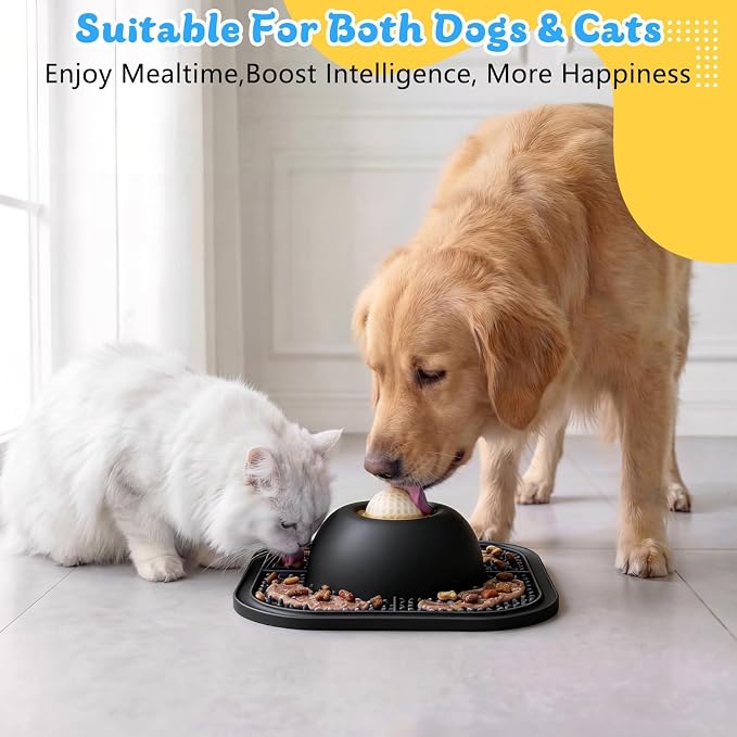 Slow Feeder Dog Bowls & Lick Mat for Liquid and Thick Treat, Anti-Slip Dog Lick Bowl with Interactive Rolling Ball, 5/6 Cup Pup Licking Toy for Large Medium Small Dogs and Cats Black - Image 4
