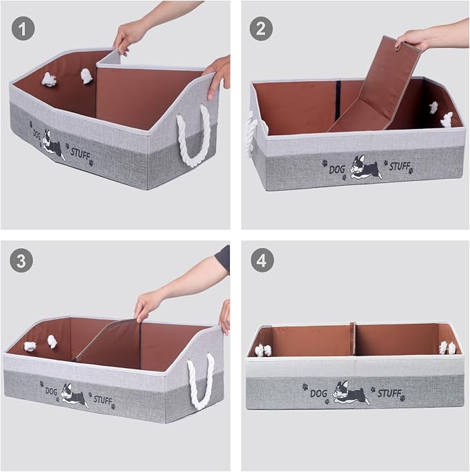 Large Dog Toy Basket with Handles, 28.5" Collapsible Multi-Purpose Hard Board Dog Toy box, Clothes, Cute for Living Room Area (Gray,Coffee) - Image 6