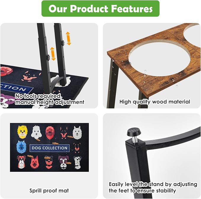 Elevated Dog Bowls for Large Dogs with Slow Feeder & Mat, 4 Height Adjustable & 101oz Bowls, Tall Raised Dog Bowl Stand - Image 5