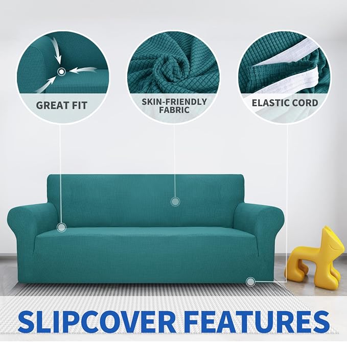 MAXIJIN Stretch Loveseat Sofa Slipcovers 1 Piece Love Seat Couch Covers for 2 Cushion Couch Non Slip Sofa Cover Washable Dog Cat Proof Furniture Protector Pet Friendly (Loveseat, Peacock Teal) - Image 4