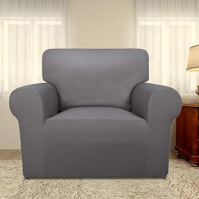 PureFit Stretch Chair Covers Fleece Couch Covers for Sofa Light Gray | 1-Piece Spandex Couch Cover Soft Couch Protector, Sofa Cover Washable with Non Skid Foam and Elastic Bottom for Kids, Dogs - Image 2