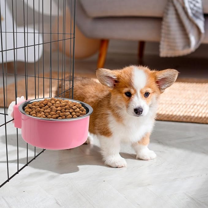 Hypeety Dog Crate Water Bowl No Spill Hanging Attachable Bowls for Kennel | Durable stainless steel, pet food dishes, with non-slip base, easy to clean, for small dogs/cats/rabbits/parrots, 2pcs, pink - Image 7