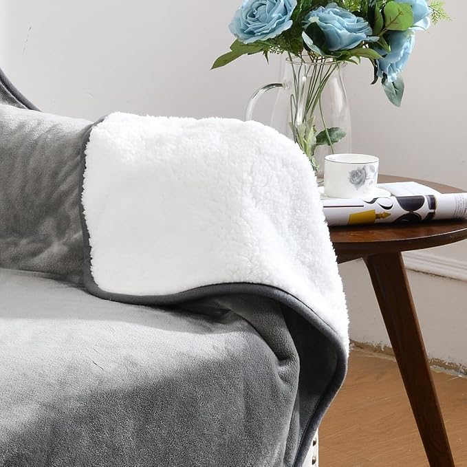 Soft Waterproof Blanket for Bed Couch Sofa, Grey, 30x40 inches | Liquid Pee Proof Pet Blanket for Dog Puppy Cat, Reversible Sherpa Fleece Blanket for Couch Cover, Furniture Protector - Image 5