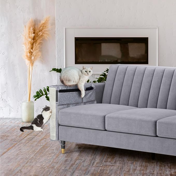 Upgraded Cat Scratch Furniture Protector,Cat Scratch Sofa Arm Sheild with Large Size Natural Sisal for Protecting Couch Sofa Chair Furniture 27.6''L*19.6''W (Light Grey/Right Handed) - Image 7