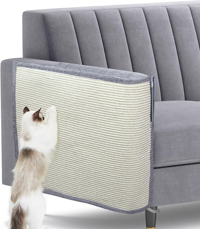Upgraded Cat Scratch Furniture Protector,Cat Scratch Sofa Arm Sheild with Large Size Natural Sisal for Protecting Couch Sofa Chair Furniture 27.6''L*19.6''W (Light Grey/Right Handed) by Oroonoko