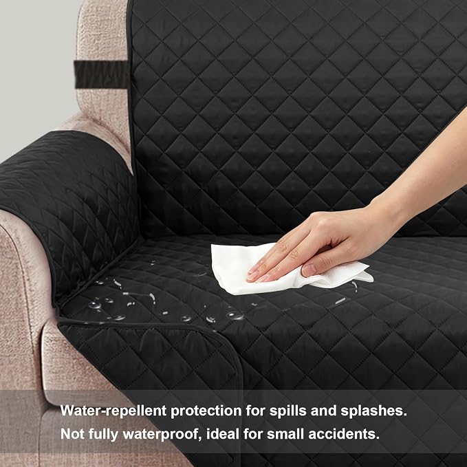Reversible Recliner Chair Covers, 23" Chair, Black/Black | Chair Covers for Living Room with Elastic Straps, Water Repellent, Chair Protectors Covers for Dogs - Image 3