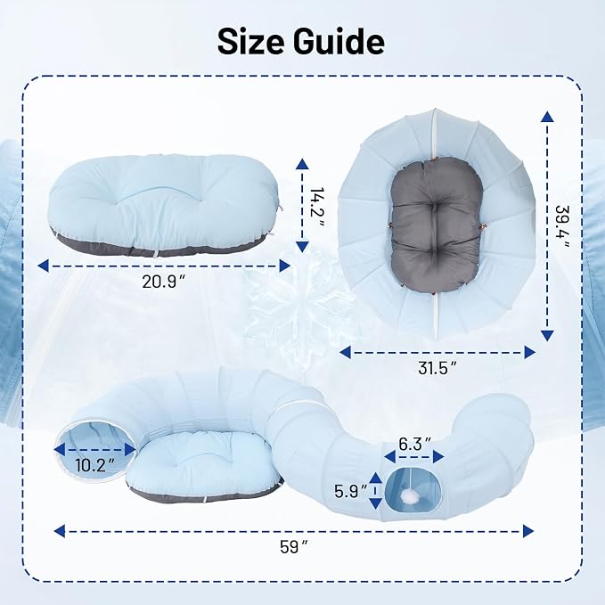 Ice Silk Cooling Cat Tunnel, 39.4in Multi-Cat Family Cat Tube, Blue | Breathable Thin Cat Play Tunnel, Lockfill Cotton Pad Included, Waterproof & Anti-Static, Ideal Summer Cat Toy - Image 5