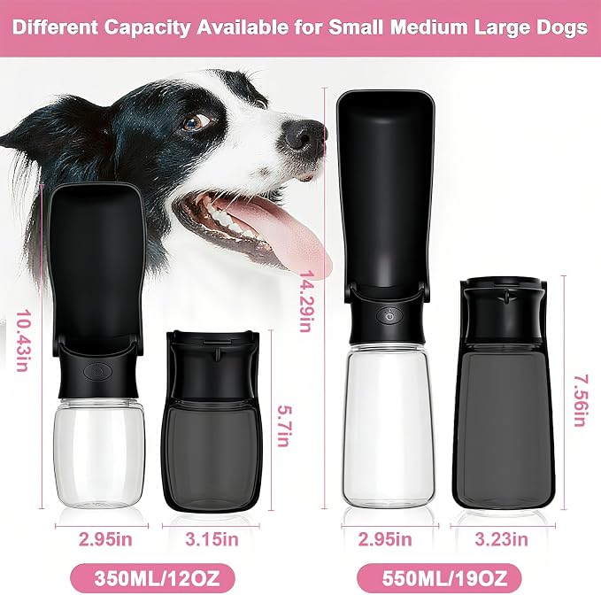 Foldable Dog Water Bottle, Leak Proof Dispenser, Black, 19oz | Portable Water Dispenser, Dishwasher Safe, for Puppy Small Medium Large Dogs, Pet Drink Cup for Walking Hiking Traveling - Image 3