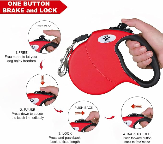 16ft Retractable Dog Leash for Medium Breed Dogs up to 44 lbs with a Detachable Chew Proof Extender Wire Ropes (RED M) - Image 3