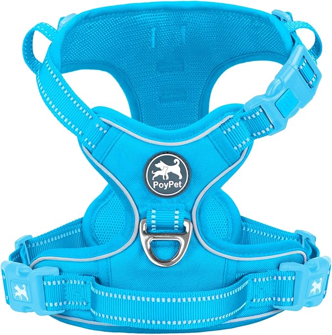 PoyPet No Pull Dog Harness, Reflective Vest with 2 Leash Clips & Handle | Lockable Neck Release Buckle, No Choke, Adjustable, Soft Padded, for Walking Training, Blue, Large - Image 8