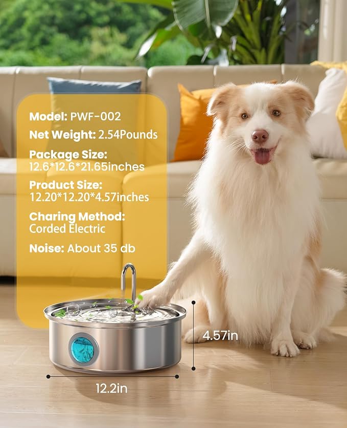 oneisall 7L/230oz Dog Water Fountain for Multi-pet Household,PWF002 | 25db Quiet Design,304 Stainless Steel,Contain 3 Set Filters,Visual Water,5-Layer Filtration,Fit for Living Room Kitchen - Image 9