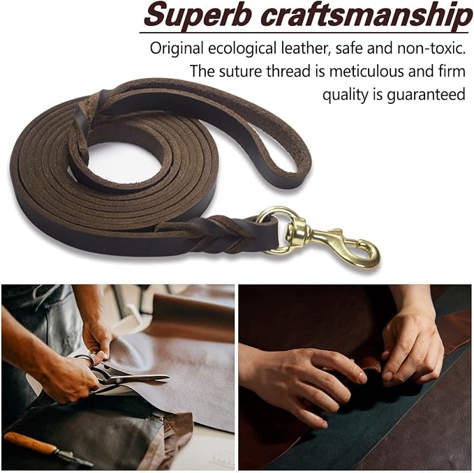 LWBMG Leather Dog Leash 8ft, Heavy Duty Genuine Leather Braided Dog Training Leash, Soft and Strong Pet Lead for Large, Medium Dogs - Image 6