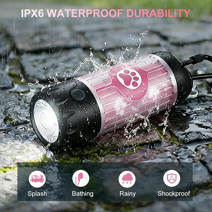 Dog Poop Bag Holder with Flashlight 7-Color, USB-C Rechargeable Poop Bag Displenser for Leashes, IPX6 Waterproof Anti-Slip Clip Pet Waste Bag Holder for Walking (1 Dispenser, 30 Bags) - Image 6