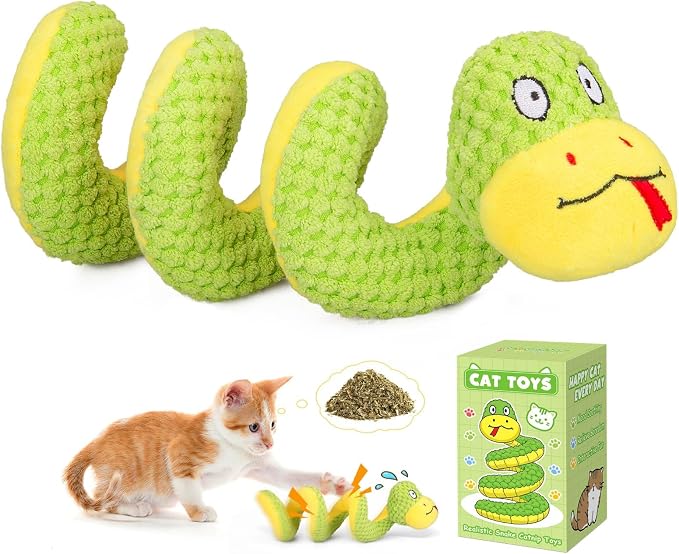 Retro Shaw 14"Snake Cat Toys Catnip Interactive Toy for Indoor Cats Kittens | Crinkle Sound Teething Chew Cleaning Cat Nip Kitty Kicker Soft Stuffed Plush Boredom Relief Spring-Loaded Bite-Resistant by RetroShaw