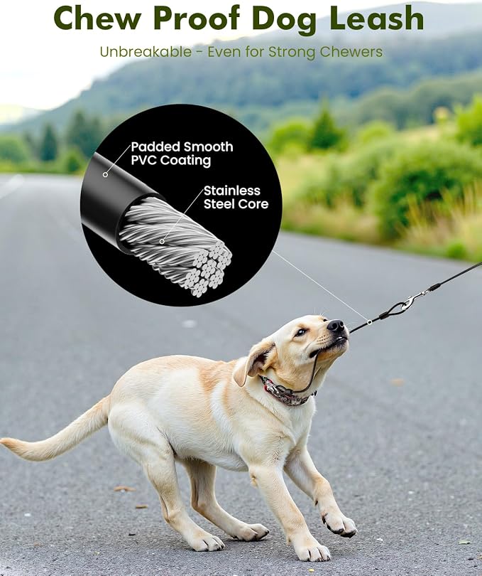 Pecute Retractable Dog Leash 26 FT Heavy Duty for Large Dogs 33-110 LBS | Chew Proof Steel Cable for Strong Biter, Anti-Slip Handle with Poop Bag Holder for Hiking, Camping, Outdoor Walking - Image 3