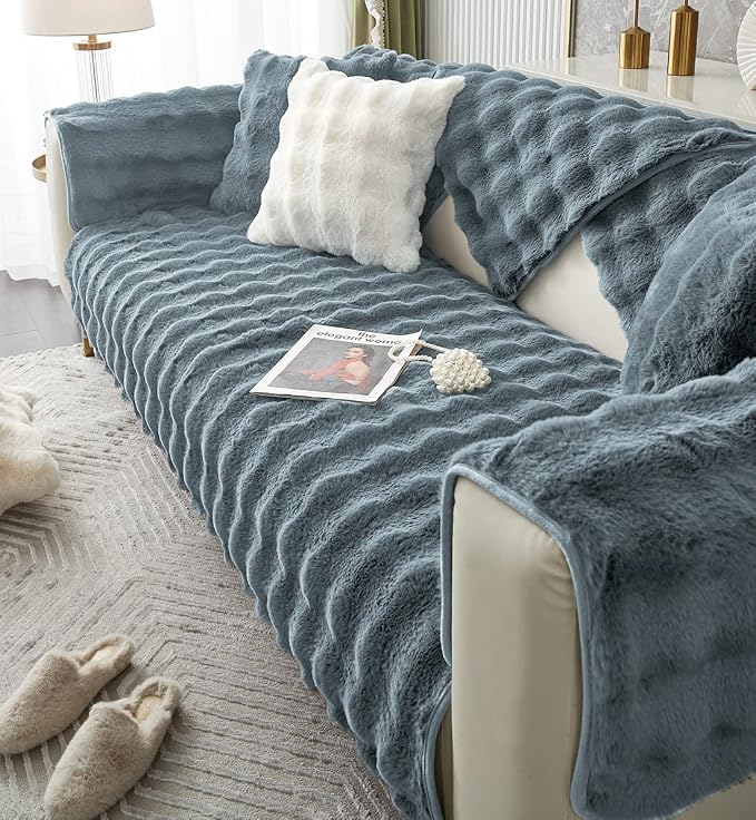 Faux Fur Couch Covers for Sofa Thick Fuzzy Sofa Covers for Dogs | Soft Warm Couch Cover Shaggy Fuzzy Sectional Sofa Cover Non-Slip Plush Sofa Slipcover Furniture Protector - Image 4