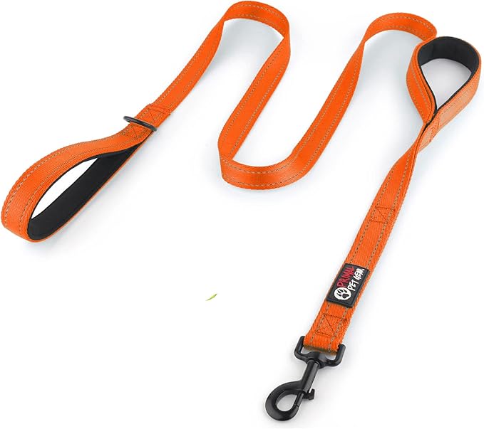 Dog Leash 6ft Long,Traffic Padded Two Handle,Heavy Duty,Reflective Double Handles Lead for Control Safety Training,Leashes for Large Dogs or Medium Dogs,Dual Handles Leads(Orange) by PrimalPetGear