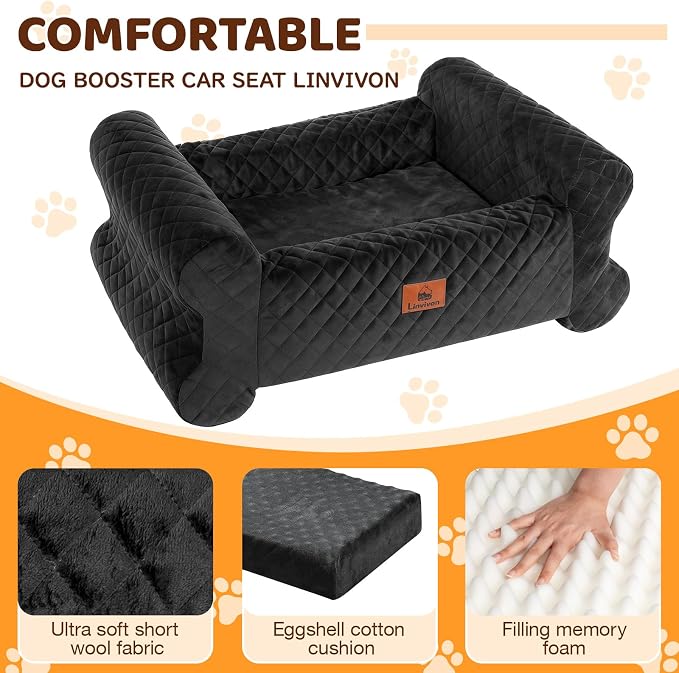 Dog Car Seat for Medium/Large Dogs up to 60LBS Memory Foam Dog Booster Seat | with Thick Cushion, Pet Car Seat for Back with Detachable Washable Cover, Storage Pockets for SUV, Pick Up, Trunk, Black - Image 7