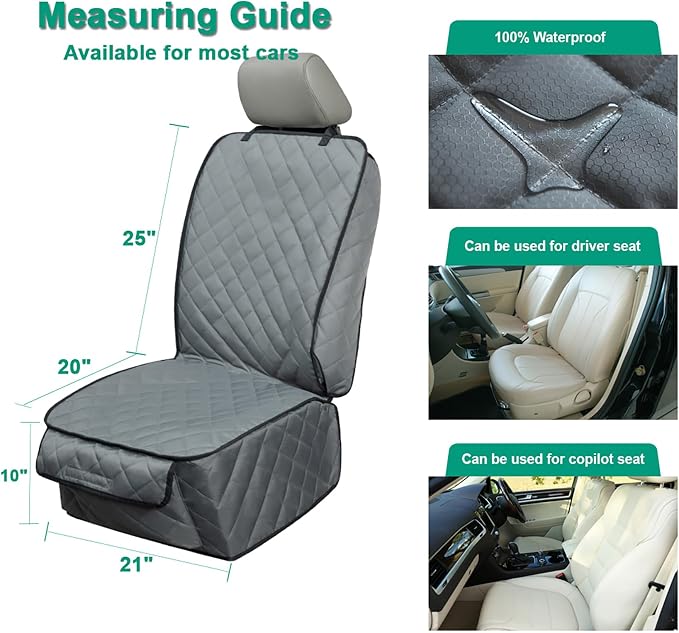 Waterproof Front Seat Cover Dog Car Seat Covers Nonslip and Full Protection with Side Flaps Fits Most Cars, Trucks, SUVs(Grey, 2Pack) - Image 6