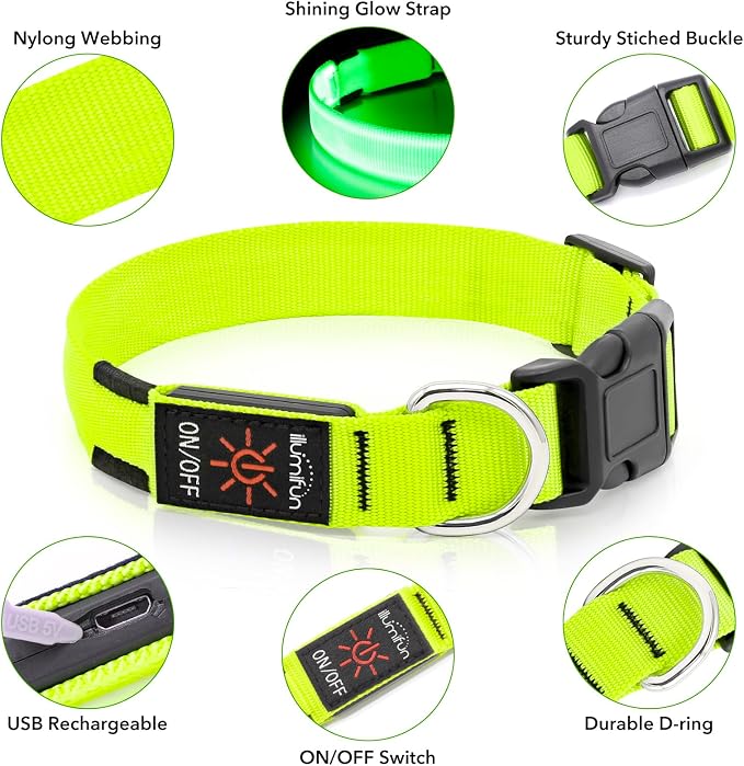 Illumifun LED Collar for Small Dogs, USB Rechargeable Light Up Dog Collar, Flashing Pet Safety Light Glow in the Dark (Green, Small) - Image 4