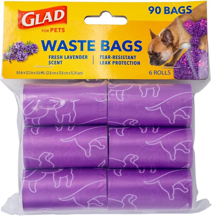 Glad for Pets Scented Dog Waste Bags, Lavender Scent, Purple, 90 Count | Tear-resistant with leak protection, fresh lavender scent, fun purple design, 6 rolls, heavy-duty daily use - Image 7
