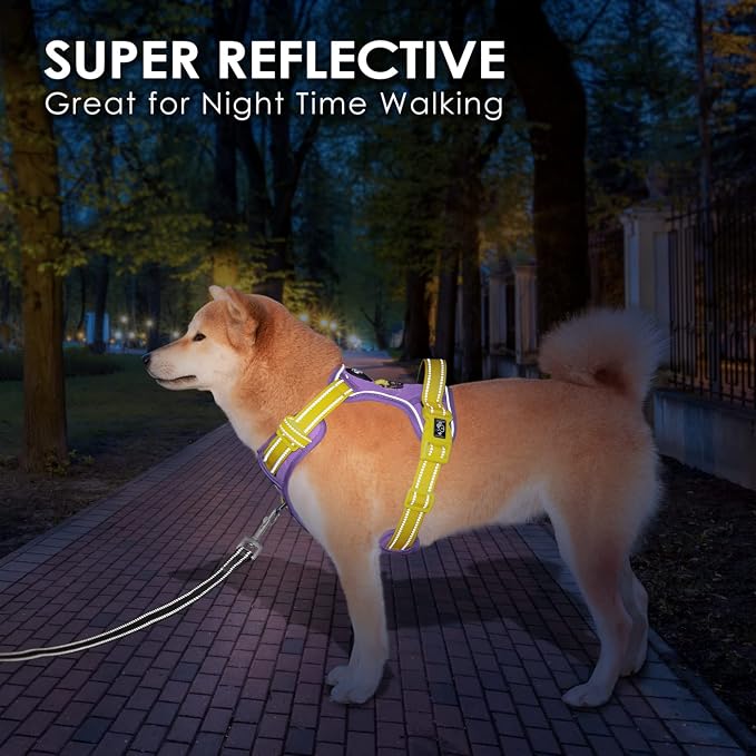 No Pull Dog Harness, Unique Colors Reflective Adjustable Dog Vest | with Soft Training Handle Metal Clips for Small Medium Large Dogs (Baby Purple Base & Yellow Straps,XL) - Image 6