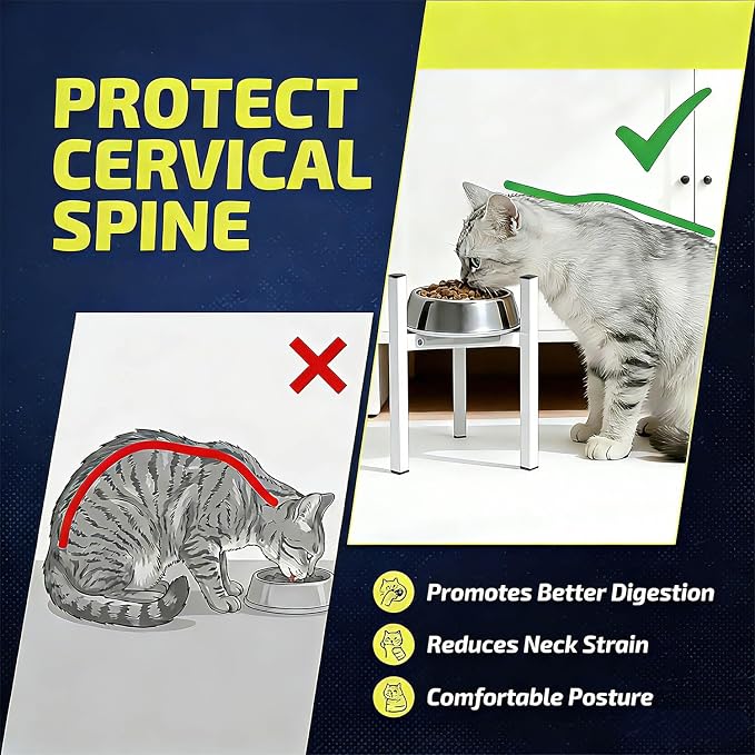 Elevated Cat Bowl Stand Good for Senior Cats Digestion Arthritis Relief - Adjustable Metal Feeder Riser, Fits 5.1-7.45” Round Bowls (No Bowls)(White) - Image 3