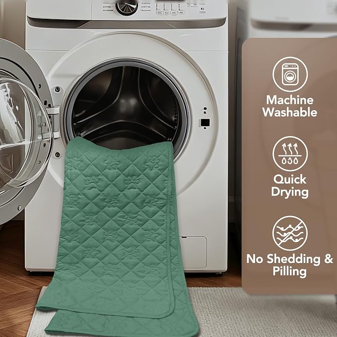 PAWFINITY Waterproof Bed Cover for Dogs, Pet Blanket for Mattress Washable | Paw Print Quilted, Hair Resistant, Anti Cat Scratch, Pee Proof Furniture Protector for Bed, Couch and Sofa, 52x82 Inch, Green - Image 8