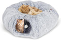Cat Tunnel, Cat Tunnel with Sleeping Area, Plush Donut Cat Bed with Pom-Poms, Indoor Interactive Cat Toy, Gray (33.46×10.23in) by Unknown