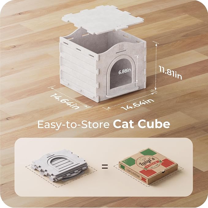Cat Bed Cave for Indoor Cats: New Felt Cat Bed with Fluffy Ball Hanging, Foldable Cat House with Scratch-Resistant Board, Hideaway Cat Cave for Timid Cats, Sturdy Two-Tier Cat Condo - Gray - Image 9