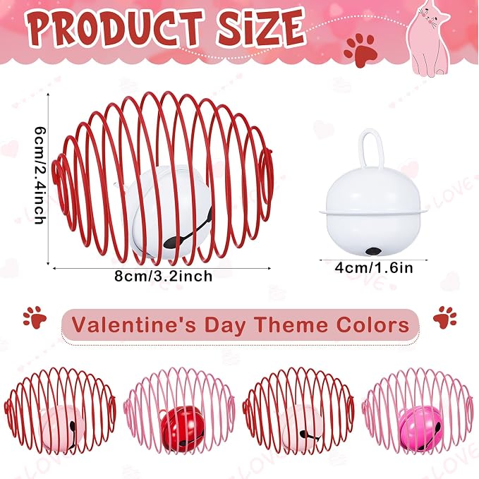 Jecery 5 Pcs Cat Toys Spring,Bell,Pink Red | Interactive Metal Cat Toy, Stretchable Rolling Ball, for Indoor Cats, Colorful Playful Coils, Kitten Pet Supplies - Image 2