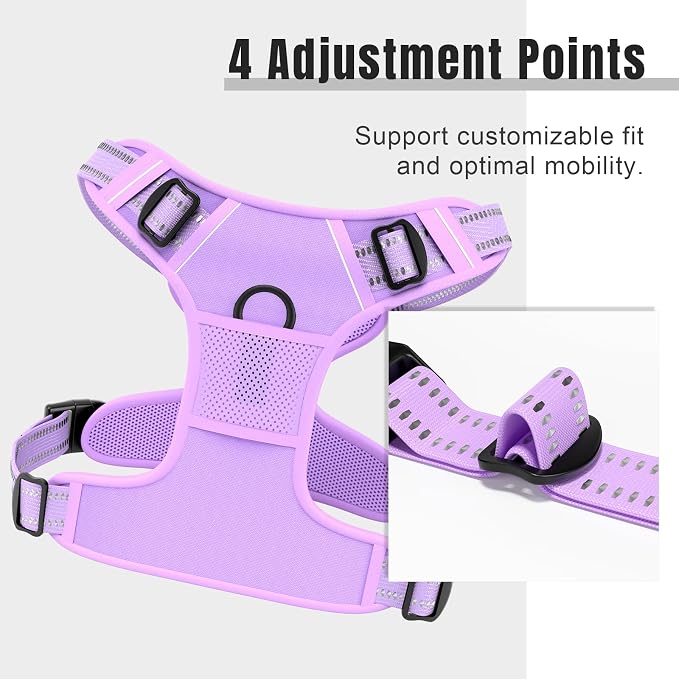 Rnivvi No Pull Dog Harness, Cute Reflective Medium Sized Puppy Kitten Harness, Adjustable Soft Padded Vest for Medium Dogs, Heavy Duty Pet Vest with Easy Control Handle for Walking, Purple - Image 3