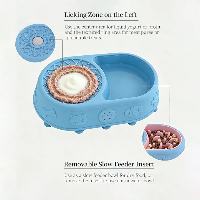 Slow Feeder Dog Bowl with Lick Mat, 2 in 1 Silicone Feeding Bowl | Promotes Healthy Eating Habits and Engaging Mealtime Experience - Image 6
