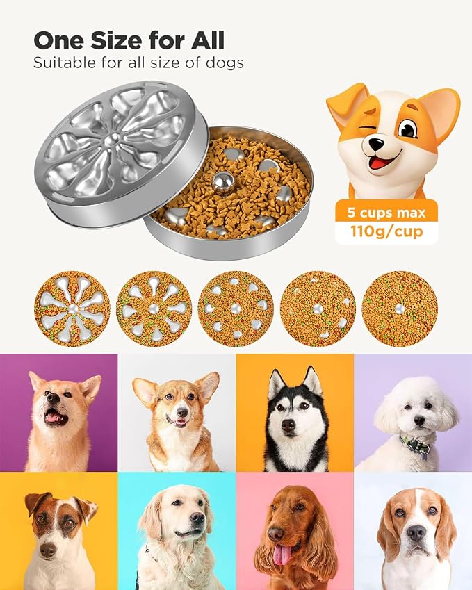Slow Feeder Dog Bowls – Stainless Steel Non-Slip Metal Bowl for Slow Feeding, 5 Cups Large Capacity, Double-Sided Design for Dry, Wet, or Raw Food, Ideal for Small, Medium, Large Dogs - Image 6