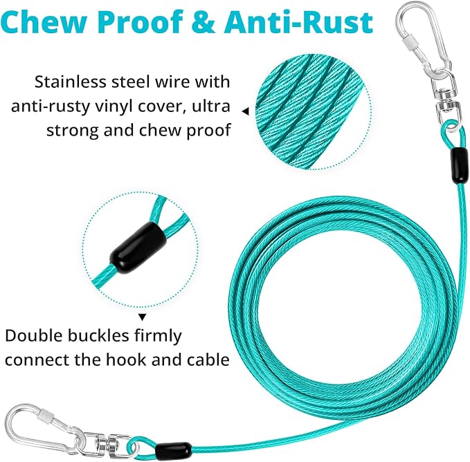 jenico Dog Tie Out Cable: 20 ft Dog Leads for Yard Heavy Duty | Dog Chain Leash for Small Large Dogs Up to 500 lbs - Outdoor Dog Runner Tether for Yard Camping Backyard - Image 4