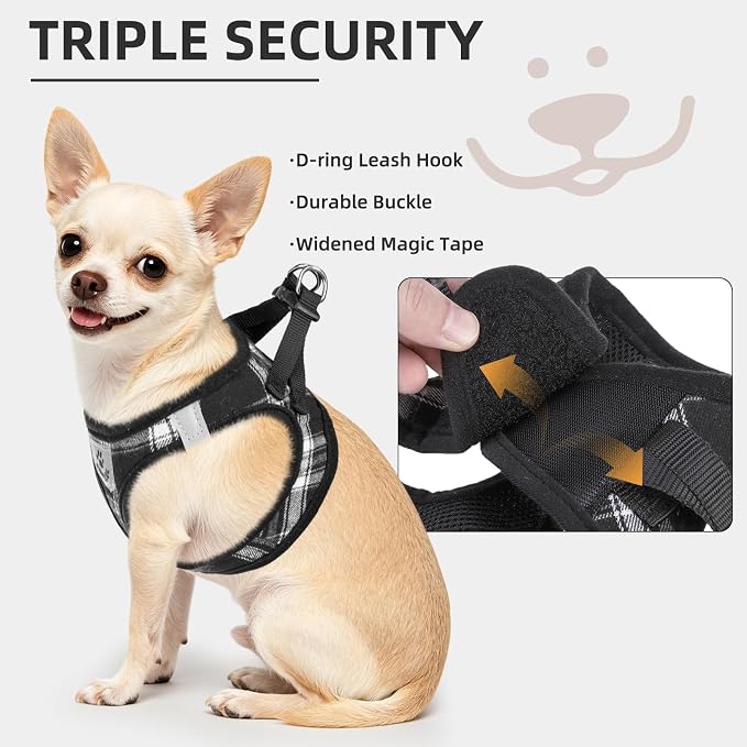 PUPTECK Dog Harness, Collar and Leash Set No Pull for Small Medium Sized | Plaid Puppy Step-in Escape Proof Reflective No Choke Pet Cat Adjustable Walking Vest - Image 5