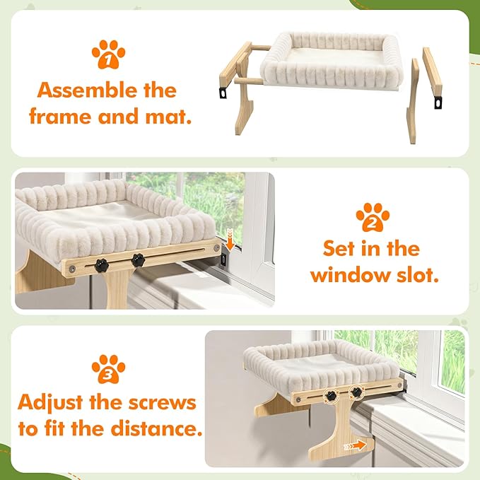 XiaZ Cat Perch for Window Cats Hammock Indoor Bed for Window Adjustable Wooden Frame Bird Watching Sunbathing Space-Saving Single Layer 18 * 16 * 9.4inch (Small Breeds Recommended) - Image 5