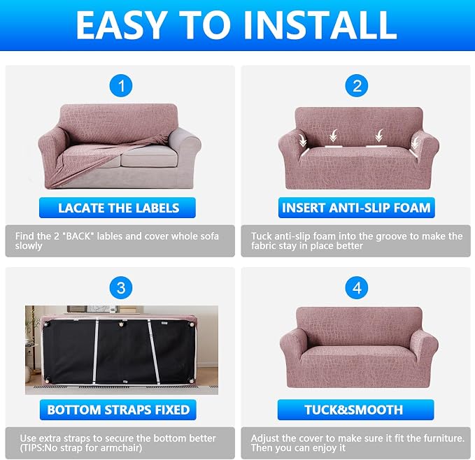 MAXIJIN Waterproof Couch Cover for 3 Cushion Couch, 1 Piece Stretch Sofa Covers Slipcovers with Non-Slip Elastic Bottom, Washable Furniture Protector for Dogs Pets (Large, Dusty Pink) - Image 7