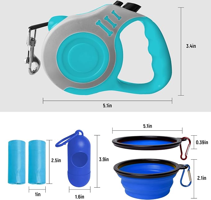 Retractable Dog Leash Automatic Telescopic Tractor Dog Tape | Pet Tape 10/16 FT Durable and Convenient, with Folding Bowl, Dispenser, Rubbish Bags, Suitable for Small and Medium Dogs - Image 2