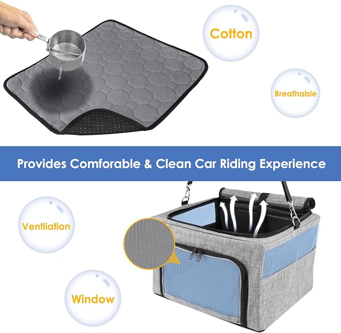 SlowTon Dog Car Seat - with Reinforced Metal Frame for Pets up to 15lbs | Safe Pet Car Seat with Safety Belt & Waterproof Pee Pad & Top Cover, Portable Collapsible Puppy Carrier Bag for Small Dogs - Image 4