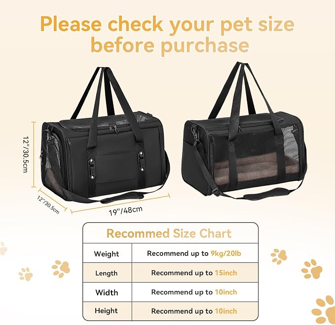 PETSFIT Large Cat Carrier with Patented Safety Buckles,Big Cats Up to 20 lb | Secure Carrier for Safe Driving, Lockable Zippers, Safety Tether, Travel Pet Carrier for Trips & Vet Visits,19 x 12 x 12 - Image 6