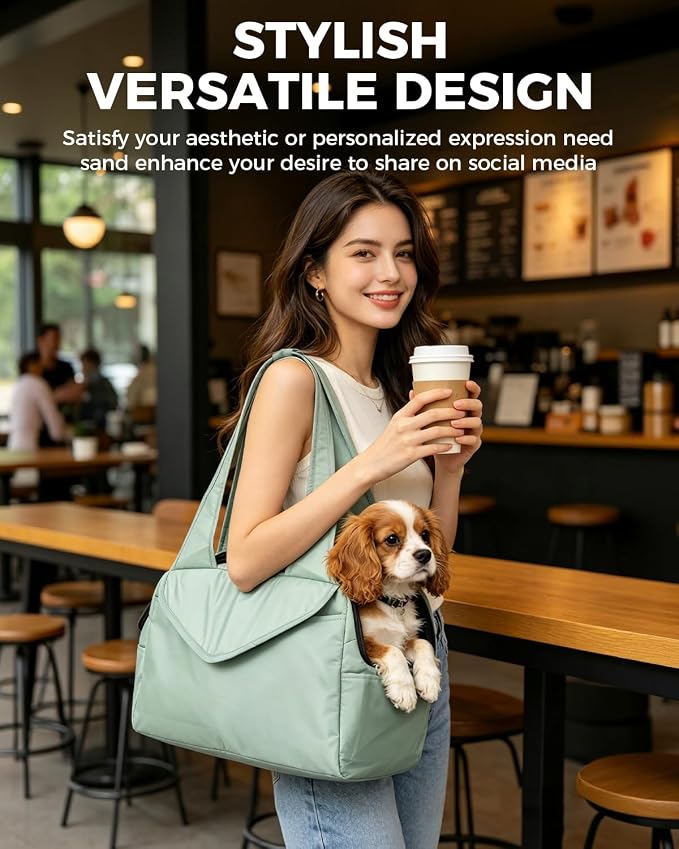 Lightweight Dog Purse with Large Pockets for Small Dogs up to 8 lb | Stylish, Soft-Sided Small Dog Carrier with Safety Buckle and Breathable Anti-Scratch Mesh for Travel, Sage Green - Image 8